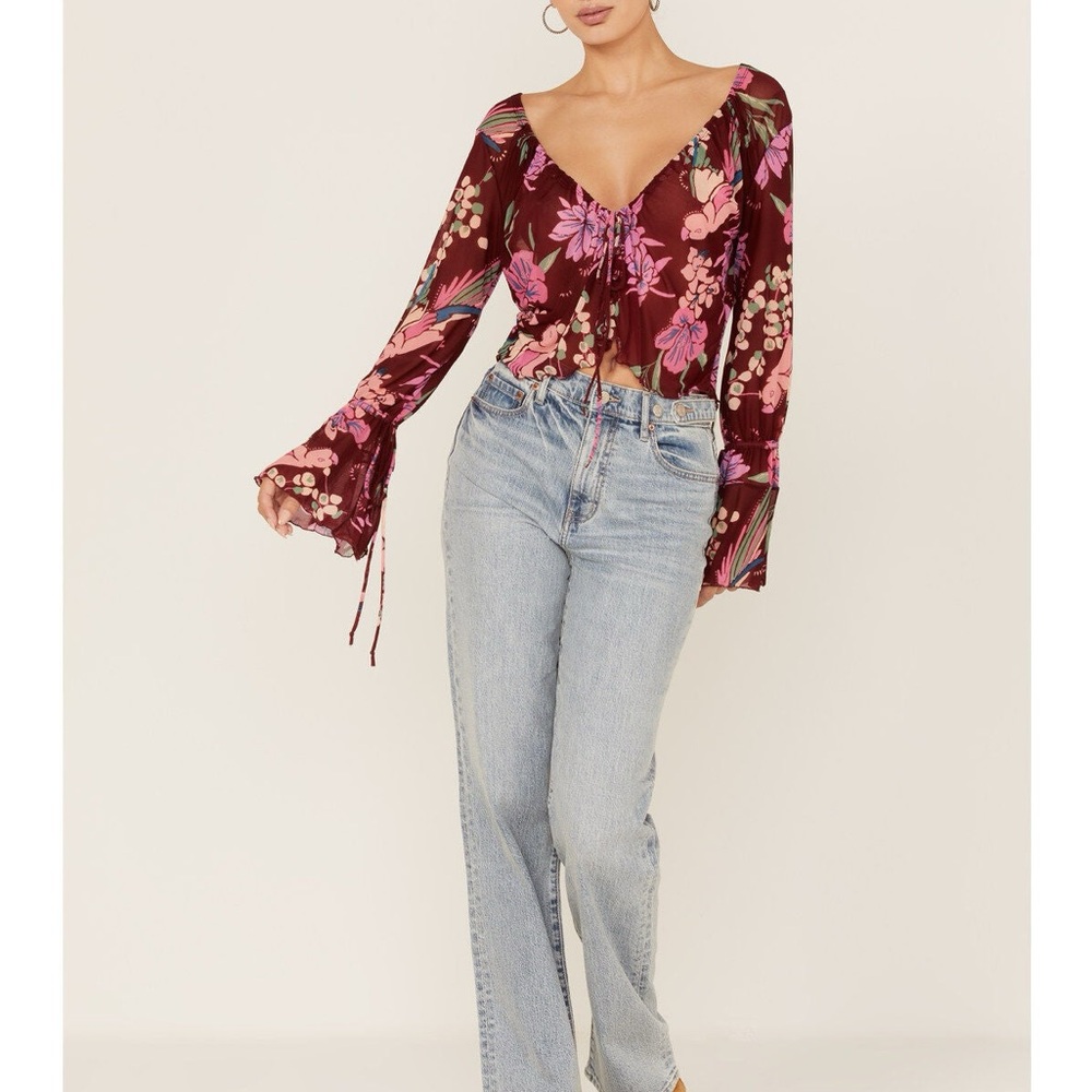 The Free People Women's Floral Print Of Paradise Tie Front Crop Top NWT